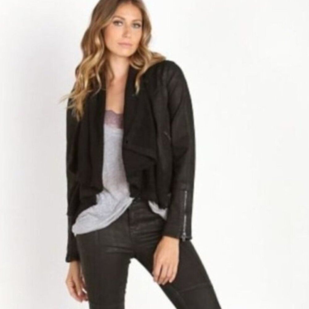 NWOT Free People Front Draped Coated Denim Moto Jacket Black size 2